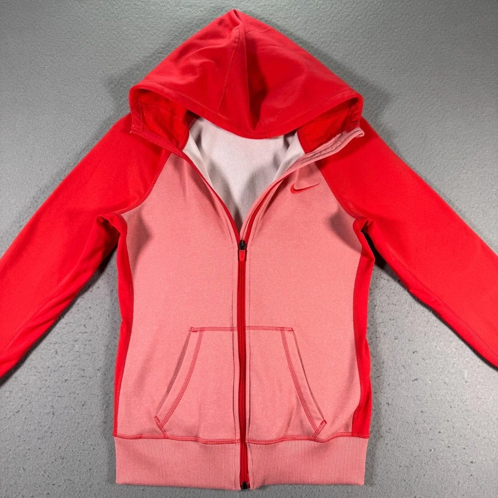 Nike Therma Fit Hoodie Sweatshirt Women Small Coral Pink Fleece High Neck Active